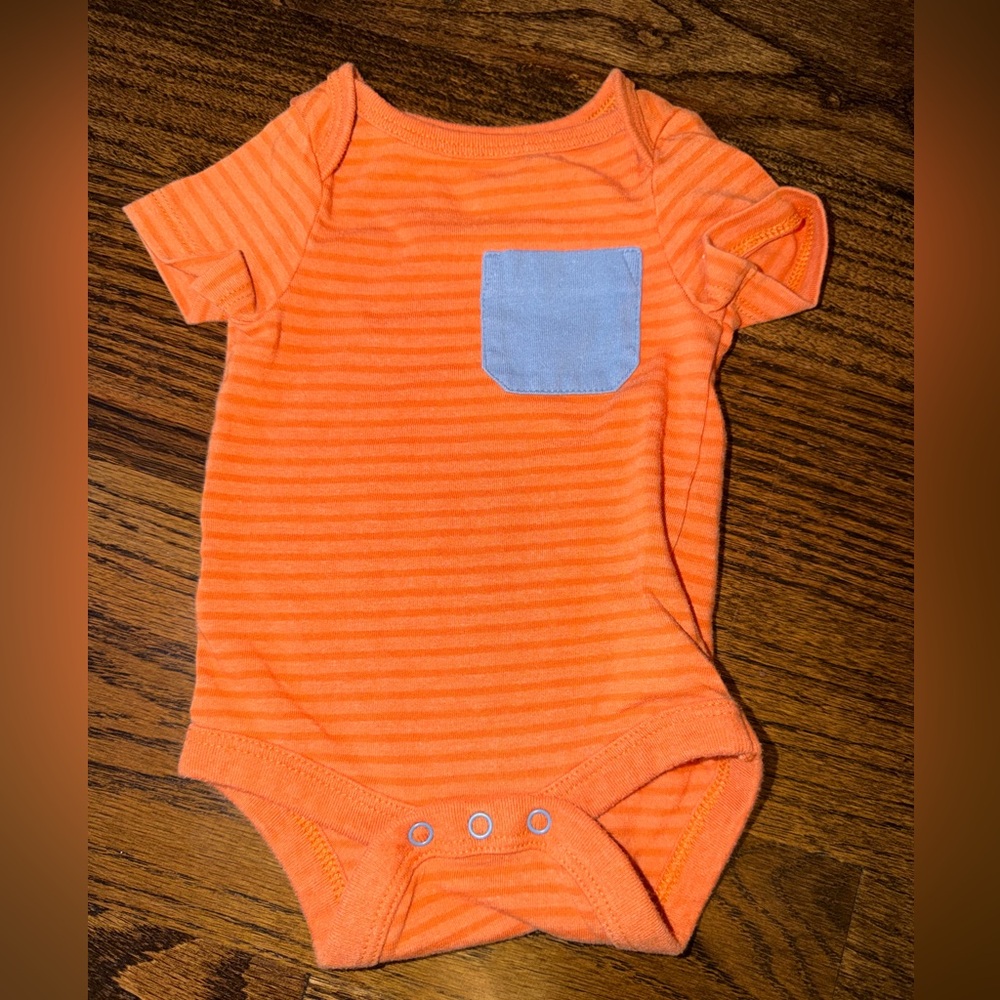Cat & Jack Orange Striped Onesie with Blue Pocket